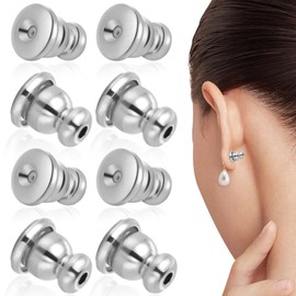 Earring Backs - 8pcs Locking Earring Backs for Studs, Hypoallergenic 18k Gold Colour Retention Earring Backs Replacements for Studs Droopy Ears (Silver)