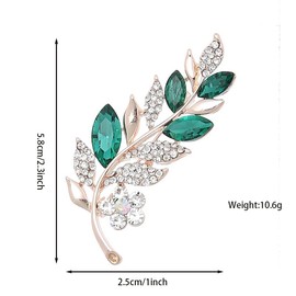 Wiredock Elegant Unique Leaves Brooch Pins Lapel Scarf Clothing Corsage Flower Women Ladies Birthday Wedding Prom Gold Plated Rhinestone Accessory Jewellery Valentines Decorative|GREEN|YS-149