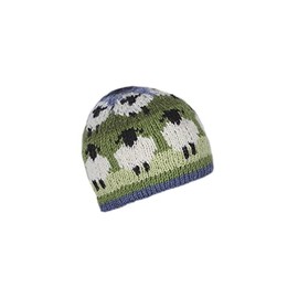 Pachamama Women Wool Beanie Hat Fleece Lined Handknitted Cute Sheep Design Multicoloured One Size Handmade Extra Warm Fair Trade