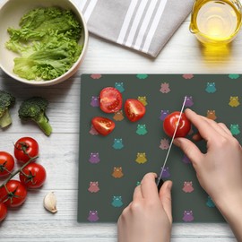 Ambesonne Cartoon Cutting Board, Multicolored Pigs Motif Animals Simple Piglet Shapes, Decorative Tempered Glass Cutting and Serving Board, Large Size, Violet Coral