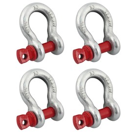 Jortmrd Pack of 4 1/2 inch shackles, 2.0 t high-strength U-shackle curved with threaded bolts, hot-dip galvanised steel, for camping, climbing, transport, pulleys and load lifting (4 pieces, WLL: 2.0t