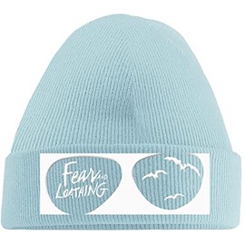 Hippowarehouse Fear and Loathing Embroidered Beanie Hat Blue with Baby Pink Stitch