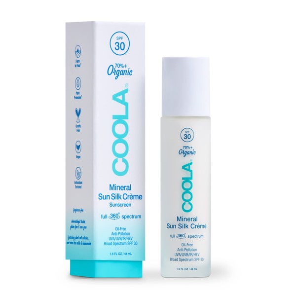 COOLA Organic Sun Silk Creme and Face Moisturizer with SPF 30, Dermatologist Tested Mineral Sunscreen with Plant-Derived BlueScreen Digital De-Stress Technology, 1.5 Fl Oz
