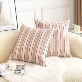 Cethom Decorative Boho Throw Pillow Covers, Farmhouse Textured Pillow Case, 20 x 20 Inch Set of 2, Chair Sofa Bedroom Living Room Home Decor Couch Cushion Case, Rust and Beige Striped