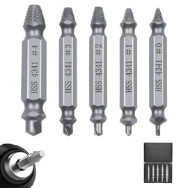 5 Pcs Damaged Screw Extractor Set, HSS 4341 Extractor Remover for Stripped Head Rounded Screws, Rusted or Painted Over Screws & Broken Bolts, Works with All Drill Types & Sizes, DIY Tool Kit for Men