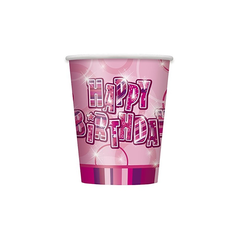 9oz Glitz Pink Birthday Paper Cups, Pack of 8