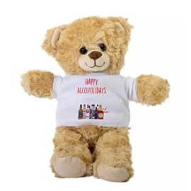 SpreadPassion Happy Alcoholidays Teddy Bear, Gift Stuffed Animal, Plush Teddy Bear with Tee