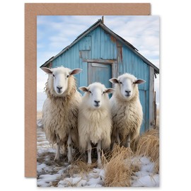 Artery8 Winter Sheep Farming Hut for Him or Her Man Woman Birthday Thank You Congratulations Blank Art Greeting Card