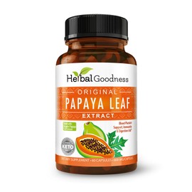 Papaya Leaf Extract Digestive Enzymes - 10X Strength 60/600mg Veg Capsules- Blood Platelet, Bone Marrow & Spleen Support, Immune Gut & Super Digestive Health - Made in USA by Herbal Goodness