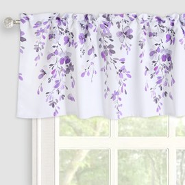 Inselnwald Weeping Flowers Valance Curtain for Windows，Floral Short Curtains Valance for Living Room Kitchen Rod Pocket 52 × 16 Inches Violet Purple and Gray