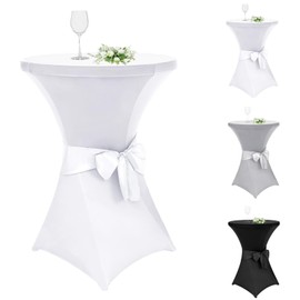 Alishomtll Set of 1 Bar Table Covers with Bow, Diameter 60 cm, Stretch Bar Table Covers, Elegant Elastic Table Cover Covers for Bistro Table, Round Bar Table, Banquet, Wedding (Diameter 60 x 110 cm