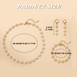 FDEETY Jewellery Set for Women Sunflower Flower Jewellery with Earrings Necklace Bracelet Adjustable Bohemian Style Jewellery Set Creative Gift, Alloys