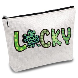 CREATCABIN Lucky Make Up Bags Cosmetic Bag Canvas Multi-Purpose Bag Zip Green Clover Bag Toiletry Bag Travel Storage Bag Purse for St. Patrick's Day Women 24 x 20 cm