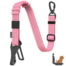 Pawaboo Dog Seatbelt for Car, 3-in-1 Dog Seat Belt Bungee, Shockproof Dogs Tether for Car with Buckle & Hook Latch, Adjustable Reflective Dogs Cars Harness Leash with 360° Lockable Buckle, Pink