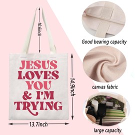 ENSIANTH Christian Faith Jesus Tote Bag Church Humor Gift Bible Verse Gift Bible Church Trying Gift Religious Women Handbag (CA Jesus love bag)
