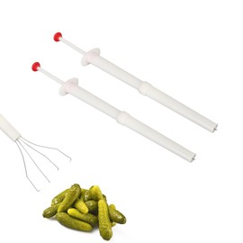 2pcs Pickle Picker for Jar, Stainless Steel and Plastic Deluxe Pickle Pincher, Pickle Fork Pickle Grabber Tool for Olives Peppers Fruits Meat Kitchen Jar Food
