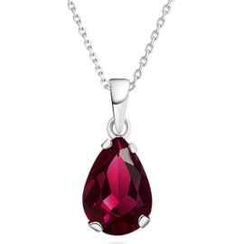 Women's 14K White Gold Ruby Necklace - July Birthstone Pendant - Teardrop Solid Gold Pendant WITH Sterling Silver Chain - Elegant Wedding Jewelry for Brides - Ruby Gift for Her