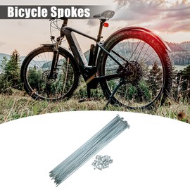 X AUTOHAUX 36 Pcs 14G J Bend 266mm x 2mm Bike Bicycle Spokes with Nipples Steel Silver Tone
