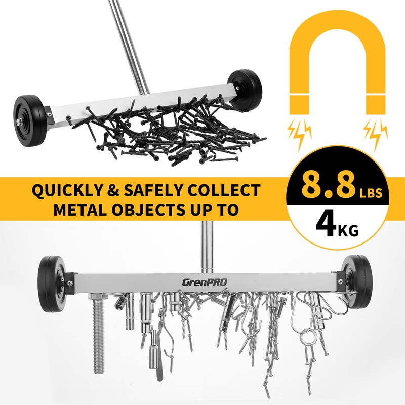 GRENPRO 17" Rolling Magnetic Sweeper with Wheels,8.8 Lbs Pull Force,Telescoping