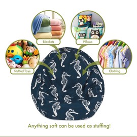 Majestic Home Goods Sea Horse Storage Bean Bag, Navy Blue