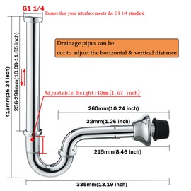 RANDOM Brass P Trap Bathroom Sink U-Shape 1-1/4 inch Sink Trap with Slip Joint Extension Tube,Adjustable Height Sink Waste Drain Bottle P-Trap Kit,Chrome Basin Sink Plumbing.RD83555C-L
