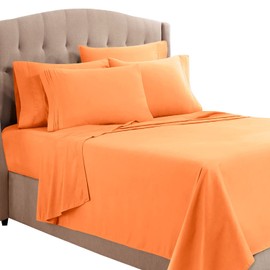 Clara Clark Full Sheets, 6 Piece Set - Hotel Luxury Sheets for Full Size Bed, Super Soft Bedding Sheets & Pillowcases, Full Size Sheets, Apricot Orange