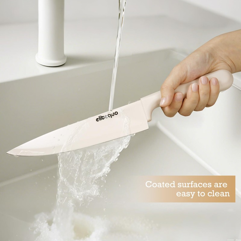 Elitequo 8 Piece Kitchen Knife Block Set with Sharpener,Dishwasher Safe,German