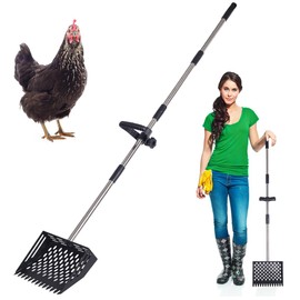 Chicken Poop Scooper, 2-in-1 Coop Litter Scoop, Heavy Duty Metal Adjustable Shovel for Sand/Litter