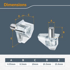 POWERTEC QP1502V 5mm Clear Shelf Pegs 50 pcs, Nickel Plated Shelf Holders for Kitchen Cabinet, Bookshelf, Closet and Furniture
