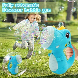 Peeokuo Dinosaur Bubble Machine for Kids Automatic Bubble Maker with Lights,5000+ Bubbles per Minute/Bubble Solution Included Best Summer Outdoor Dinosaur Bubble Toy for Kids Birthday Party Favors