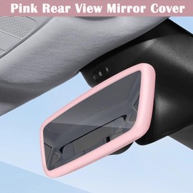 Car Rear View Mirror Cover, Pink Car Rear View Mirror Protector Frame Compatible with Model 3/Y Silicone Auto Rearview Mirror Protection Cover, Interior Rear View Decoration Trim Frame Car Accessories