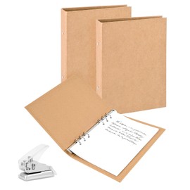 Ring Binder A5 Refillable Kraft Paper, Set of 2 with Punch, Ring Binder A5 with 6 Rings to Add, Brochure Cover, Papers, Loose Sheets for School & Office