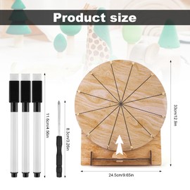 11.4in Game Spinning Wheel, Wooden Raffle Spin Wheel Game with Stand Roulette Fortune Wheel Erasable Prize Tabletop Spinner for Wedding Engagement Party School Family Games Baby Shower(Style 2)