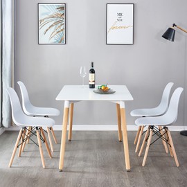 Noskatu White Dining Table Wood Rectangle Kitchen Table with Adjustable Legs 45 Inch Dining Room Table for Small Space Home Office Dining Room, White & Beige