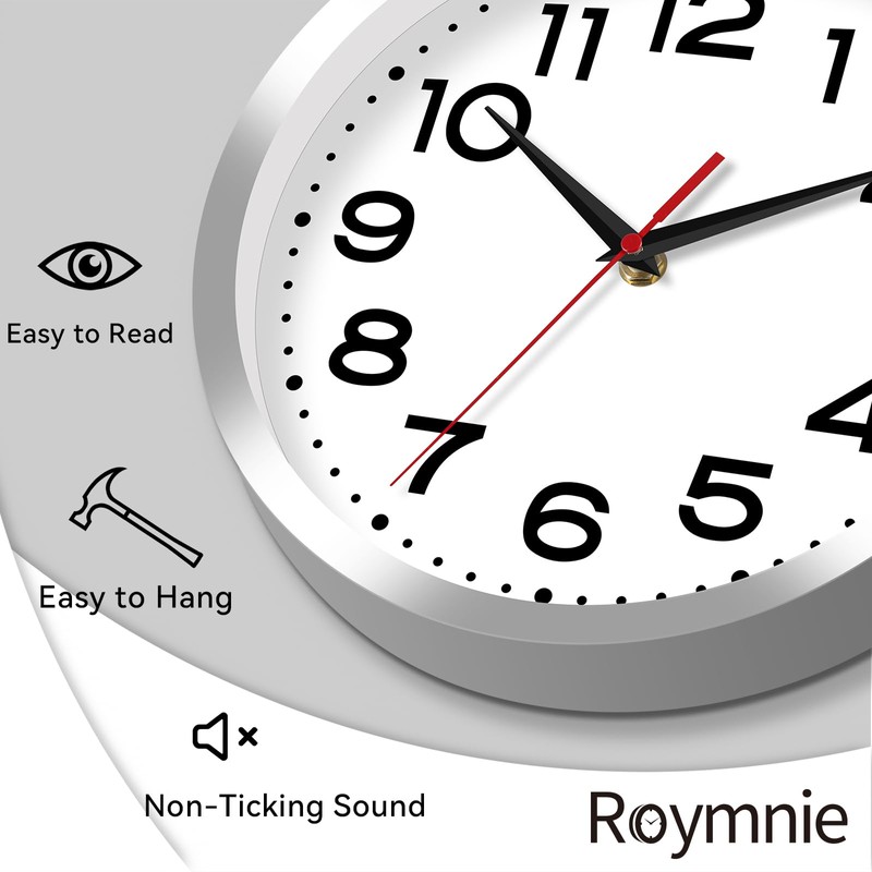 Roymnie Wall Clock Silent Non-Ticking Modern Clock Battery Operated 8