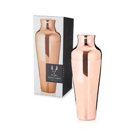 Viski Parisian Cocktail Shaker, Contoured High Shine Polished Stainless Steel with Built-in Cap and Strainer, Copper 25 Oz Set of 1