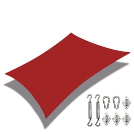 COARBOR 12'x13' Sun Shade Sail Waterproof Canopy with Hardware Kit Rectangle Sunshine Block Polyester for Pergola Carport Awning Patio Yard Deck- Red