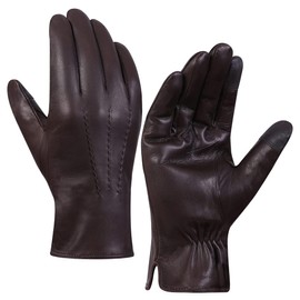 Harssidanzar GM040EU Men's Leather Gloves Fleece Lining Touchscreen, brown