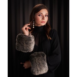 Futrzane Siberian Cuffs - Women's Fur Pulse Warmer - Fur Cuffs Arm Warmers, Grey Siberian