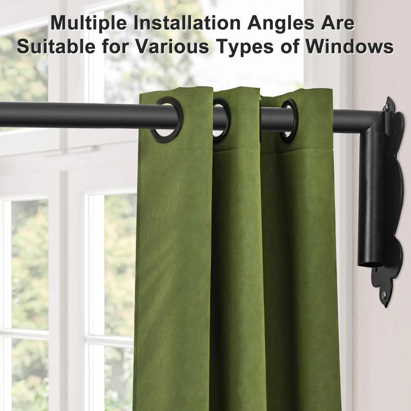Swing Arm Curtain Rod, Black, 47'' Long, 1.1'' Diameter Pole,