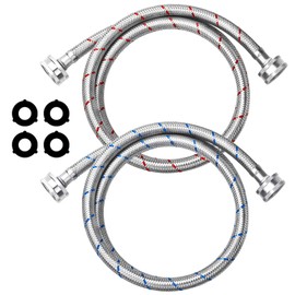 4Ft Stainless Steel Washing Machine Hose by Puxyblue for All Washers - 2 Pack Burst Proof Red and Blue Braided Hoses for Hot and Cold Water Supply - 10 Years Warranty