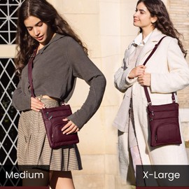 TOVOSO Crossbody Bag for Women, Genuine Leather Multi-Pocket Purse with Adjustable Strap, RFID Protection, Built-In Wallet, Medium, Wine