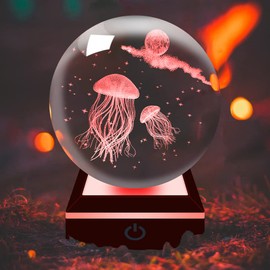 YATOSEEN 3D Jellyfish Crystal Ball with Multicolor Night Light, K9 Crystal Mini Marine Life Jellyfish Model, Gift for Kids Friends Couple Birthday Festival