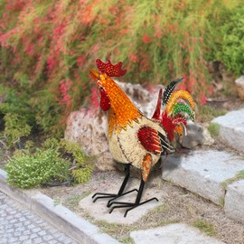 Alpine Corporation 17" H Indoor/Outdoor Metal Rooster Decorative Garden Statue, Multicolor