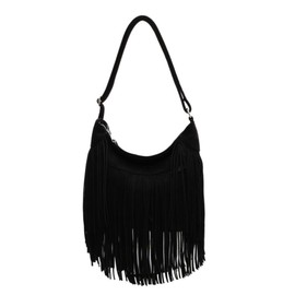 RJDBBD Women Vintage Suede Fringe Hobo Bag Tote Shoulder Bag Crossbody Bag and Hippie Western Cowgirl Purse Shoulder Bag,Black