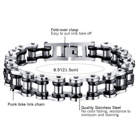 Cupimatch Motorcycle Biker Chain Bracelet Punk Rock Link Wristband for Men Cool Silver Stainless Steel 8.5" (Silver black)