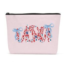 Sldpngo Labor Day 4th of July Memorial Independence Day Army USA Military American Makeup Bag Gifts Coquette Florals Bow Travel Toiletry Cosmetic Bag for Women