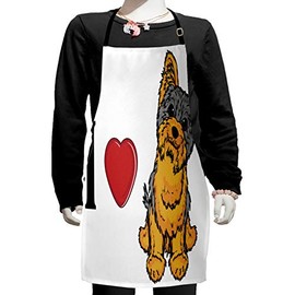 Ambesonne Yorkie Apron, I Love Yorkshire Terrier Dog Smiling Animal Tilted Head Love Print, Small Apron Bib with Adjustable Ties for Baking Painting, Small Size, Marigold Pale Grey