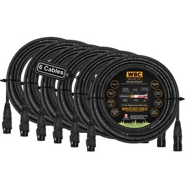 WBC-VALUELINE-2CS (22 AWG) - 6 Units - 20 Foot–Low-Capacitance Shielded Balanced Flexible Microphone, Active-Speaker & Interconnect Cables with Neutrik-Rean IP65 Rated Gold XLR Connectors
