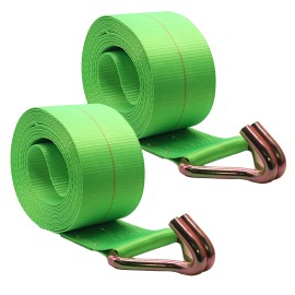 Boxer Tools Winch Strap 4" x 30' w/ Twin J Hooks 16,200lbs Heavy Duty Cargo 2 Pack - Green